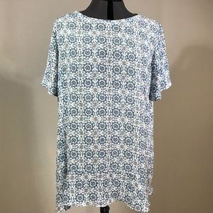 EUC Loft Blue Floral Print Short Sleeve  Blouse